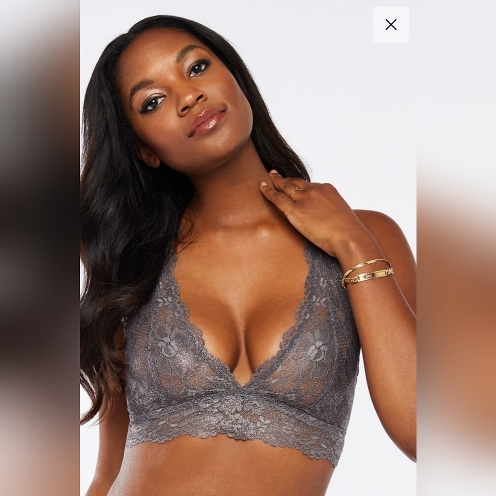 Savage Fenty Shimmer Lace Racerback Grey glittery silver Bralette Size Small